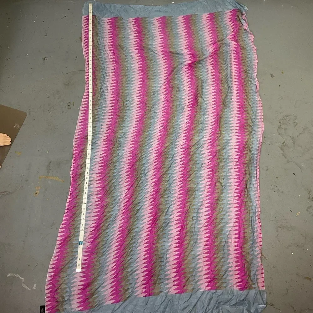 SilkLine 100% silk pink blue and tan geometric print long scarf wrap